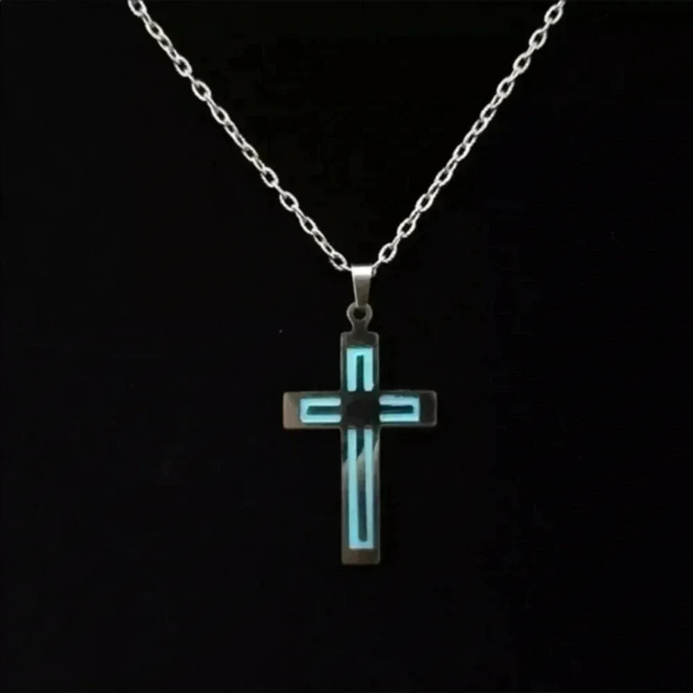 Glow in the Dark Cross Steel Necklace NWT